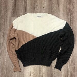 Color block  Tri-Tone Sweater in Black, Cream, and Brown